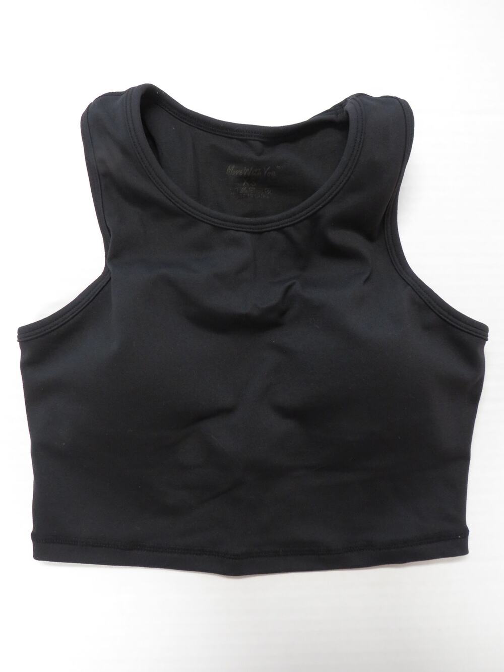 Move With You Women's XS Black Sports Bra Padded Cups High Crew Neck Crop Top
